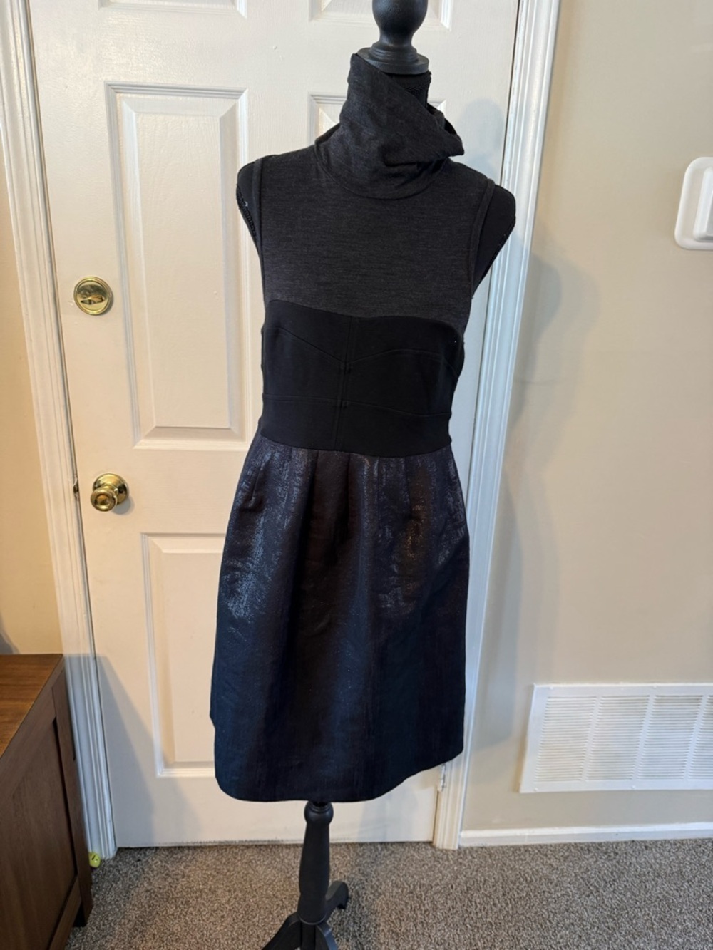 Theory Black and Charcoal Sleeveless Midi Dress